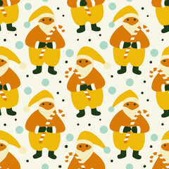 Retro Santa Claus Figures In Earthy Orange Tones A Fun Christmas Seamless Pattern