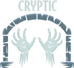 Cryptic Hands Emerging from Stone Archway Illustration