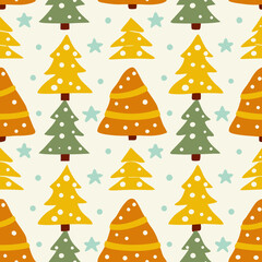Obraz premium Colorful Christmas Trees With Stars A Festive And Playful Holiday Seamless Pattern