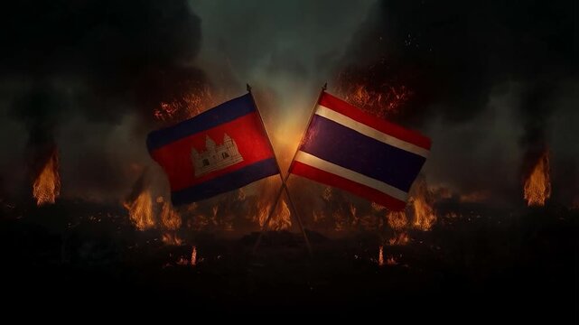 Dramatic Concept Art Depicting International Dispute with Fiery Cambodia&ndash;Thailand Imagery

