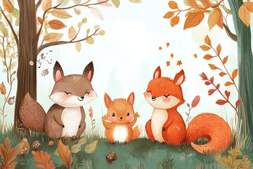 Cute woodland creatures illustration