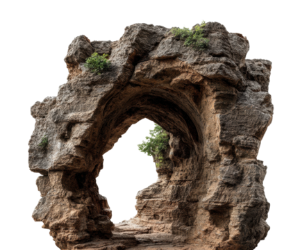 Natural arch formation rock landscape wide-angle geological wonder isolated on transparent background