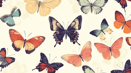 Fototapeta premium Delicate butterfly pattern on light cream background