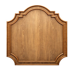 Ornate wooden sign with decorative carved edges isolated on transparent background