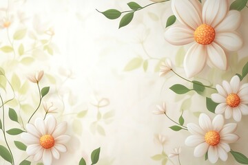 Fototapeta premium Delicate floral border with daisies and leaves