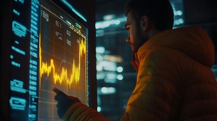 A man checking crypto charts on a holographic screen