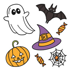 Halloween ghost bat pumpkin witch hat candy spider web