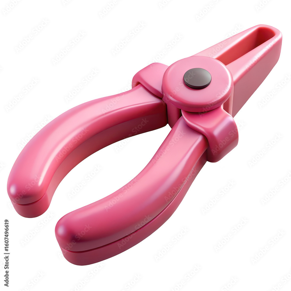 Poster a bright pink pair of pliers with a smooth finish and a dark gray pivot point isolated on transparen