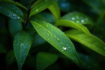 Fresh Green Leaves with Water.