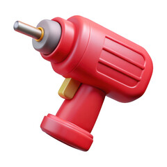 A bright red cordless power drill with a yellow trigger and silver chuck isolated on transparent background