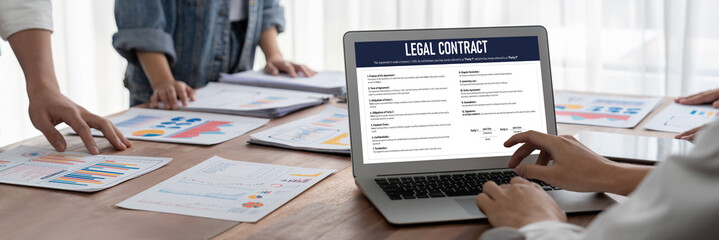 Digital legal contract provide terms and conditions document on computer screen ready for online...
