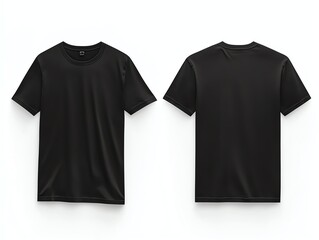 Front and back views of a plain, shortsleeved, black tshirt on a white background