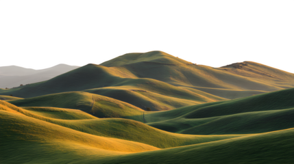 Rolling hill sunset landscape isolated on white background