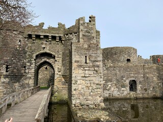 old castle with drawbridge and moat