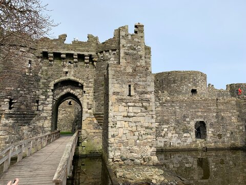 old castle with drawbridge and moat