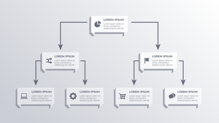 White 3D Seven Step Business Infographic Flowchart, Vector Timeline Template with UI and Web Design Chart Elements