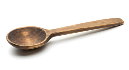 Wooden cooking spoon on white surface  