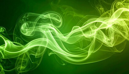 Abstract swirls of vibrant lime green smoke against a deep forest green backdrop.  Fluid, flowing forms create a dynamic, ethereal effect
