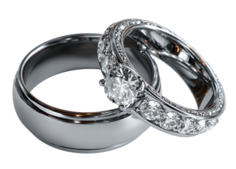 Illustration of two wedding silver rings isolated on white background PNG