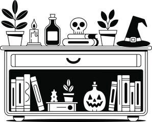 Bookshelf Svg, Bookshelf With Bookcase Clipart, Bookcase Svg