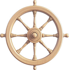 Obraz premium Polished wooden ship steering wheel with eight spokes nautical