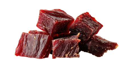 Close-up of cubed, cured beef jerky