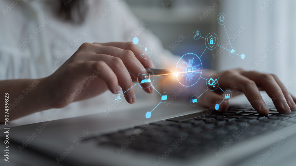 Poster ai network system connects data, security, communication, and intelligence. ai network system enable