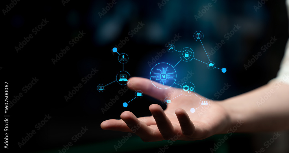 Poster ai network system connects data, security, communication, and intelligence. ai network system enable