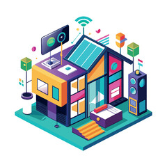 Obraz premium Colorful Modern Home Exterior Vector Cozy House with Garden on White Background