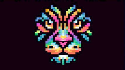 Pixelated lion head made from colorful oversized block elements