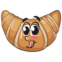 funny croissant mascot character, cute bakery bread cartoon vector isolated illustration, work of hand drawn