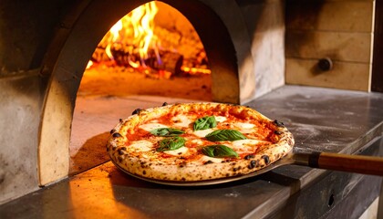 Margherita Pizza in Wood-Fired Oven with Basil