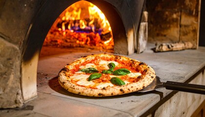 Margherita Pizza in Wood-Fired Oven with Basil