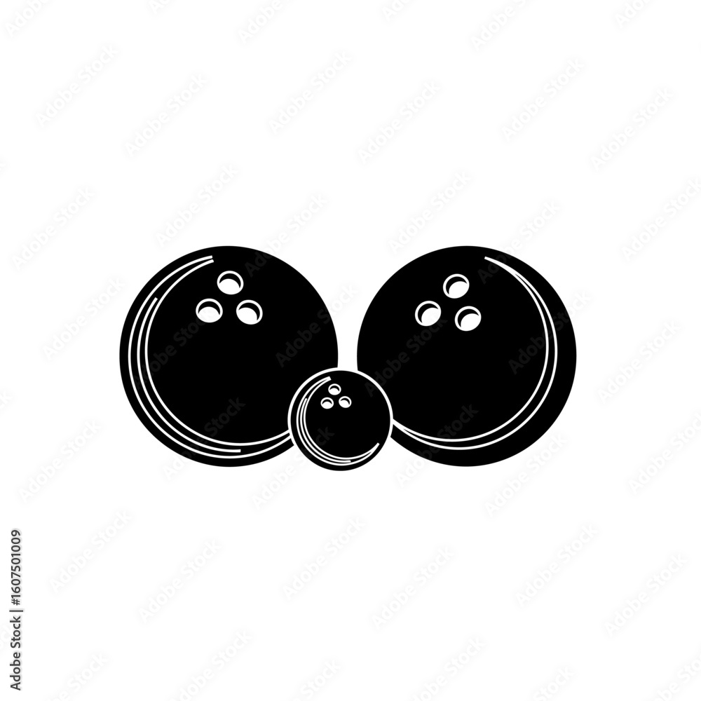 Poster three bowling balls of different sizes arranged in a horizontal line shape