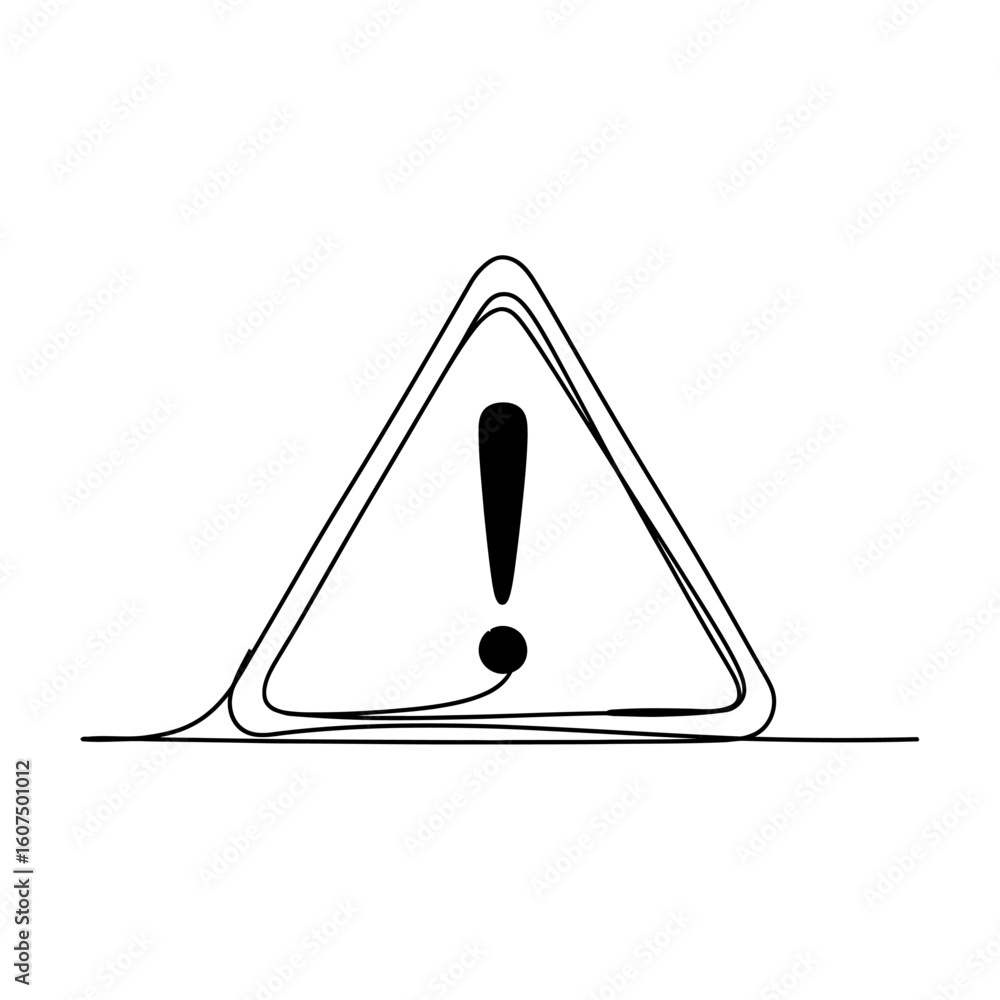 Poster a continuous line drawing of a triangle with an exclamation point inside it