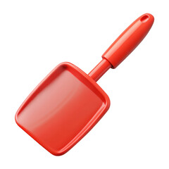 A bright red kitchen spatula with a smooth handle and a wide shallow scoop isolated on transparent background
