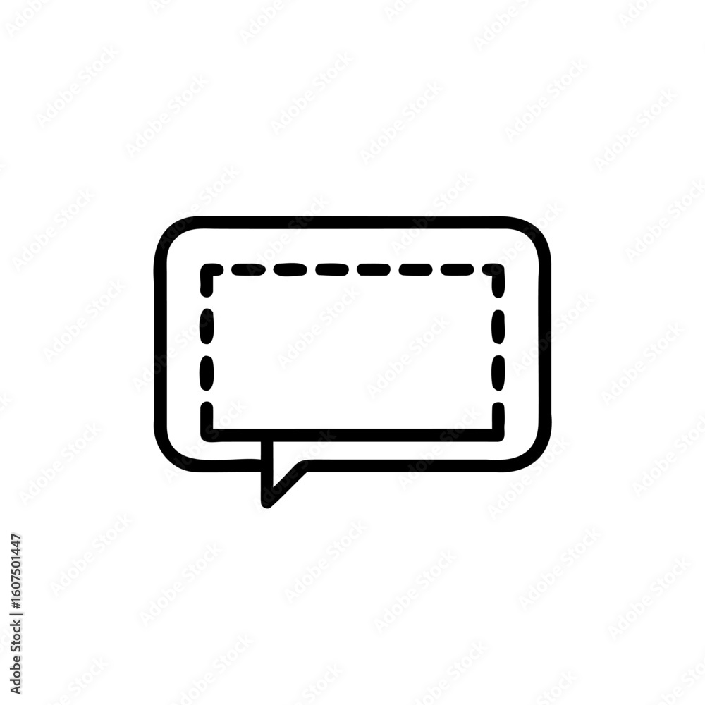 Poster outline icon a rectangular screen with dashed lines speech bubble share sharing
