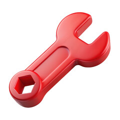 A bright red combination wrench with a hexagonal opening on one end and an open end on the other isolated on transparent background