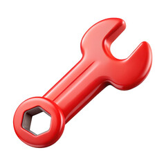 A bright red combination wrench tool with a hexagonal opening isolated on transparent background