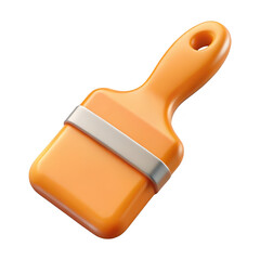 A bright orange paint brush with a silver ferrule and a hole in the handle isolated on transparent background