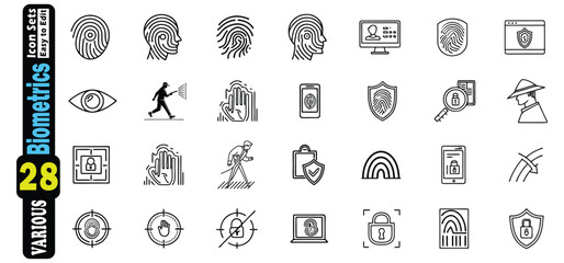 Collection of Black and White Biometric Security Icons and Symbols biometrics fingerprint