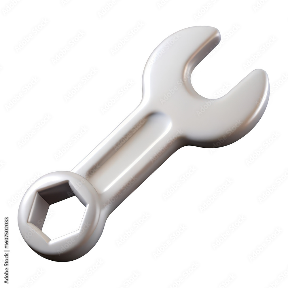 Poster a shiny silver combination wrench tool with an open end and a box end isolated on transparent backgr