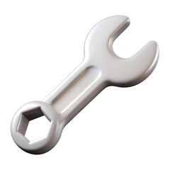 A shiny silver combination wrench tool with an open end and a box end isolated on transparent background