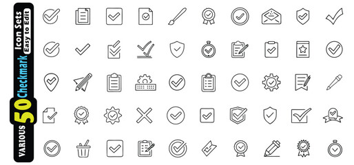 Collection of Fifty Outline Checkmark Icons and Symbols tick accept