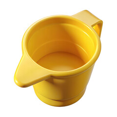 A bright yellow plastic pitcher with a handle and spout perfect for pouring liquids isolated on transparent background