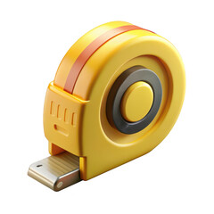 A bright yellow measuring tape tool with a metal end and orange accent stripe isolated on transparent background