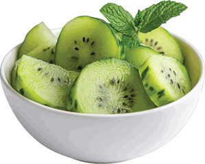 Sliced green fruit with mint bowl