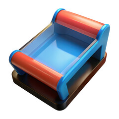 Brightly colored 3d rendered office stapler with blue and orange accents isolated on transparent background