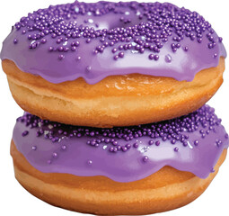 Stacked purple frosted donuts with sprinkles sweet dessert