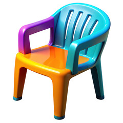 Vibrant plastic children s chair with multi colored design and slotted back isolated on transparent background